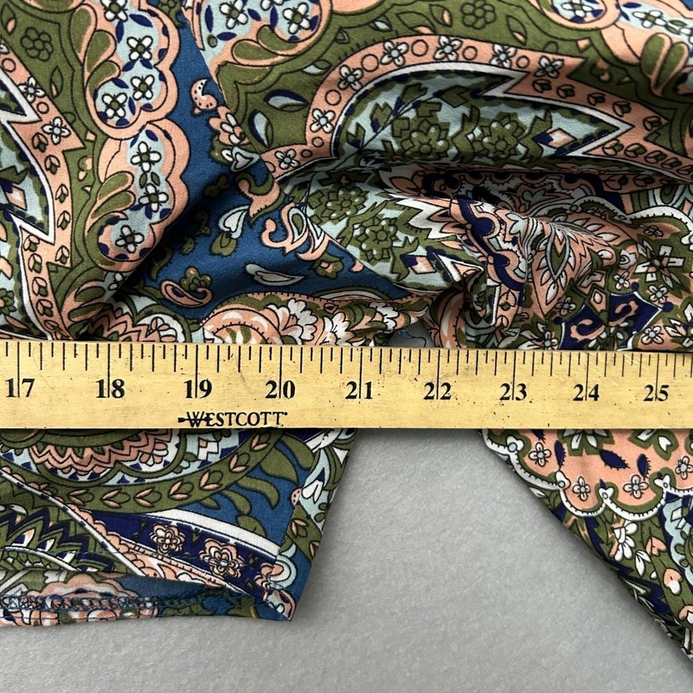 SHEIN Curve Paisley Tie Front Crop Top Womens 2XL Blue Green Boho Long Sleeve - Picture 11 of 16
